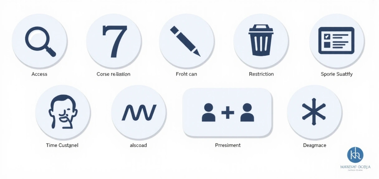Graphic illustrating various privacy rights with distinct icons for access, correction, deletion, etc.
